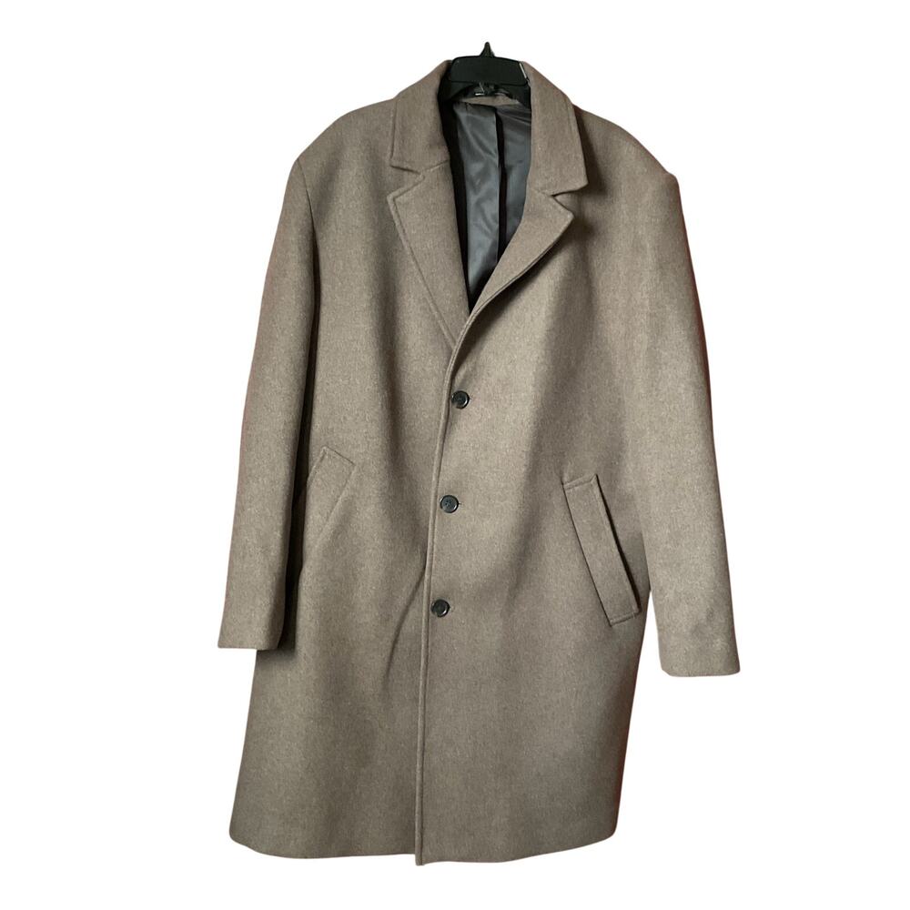 H&M Brown Wool Blend Overcoat Men's XL Long Coat Button Front Classic